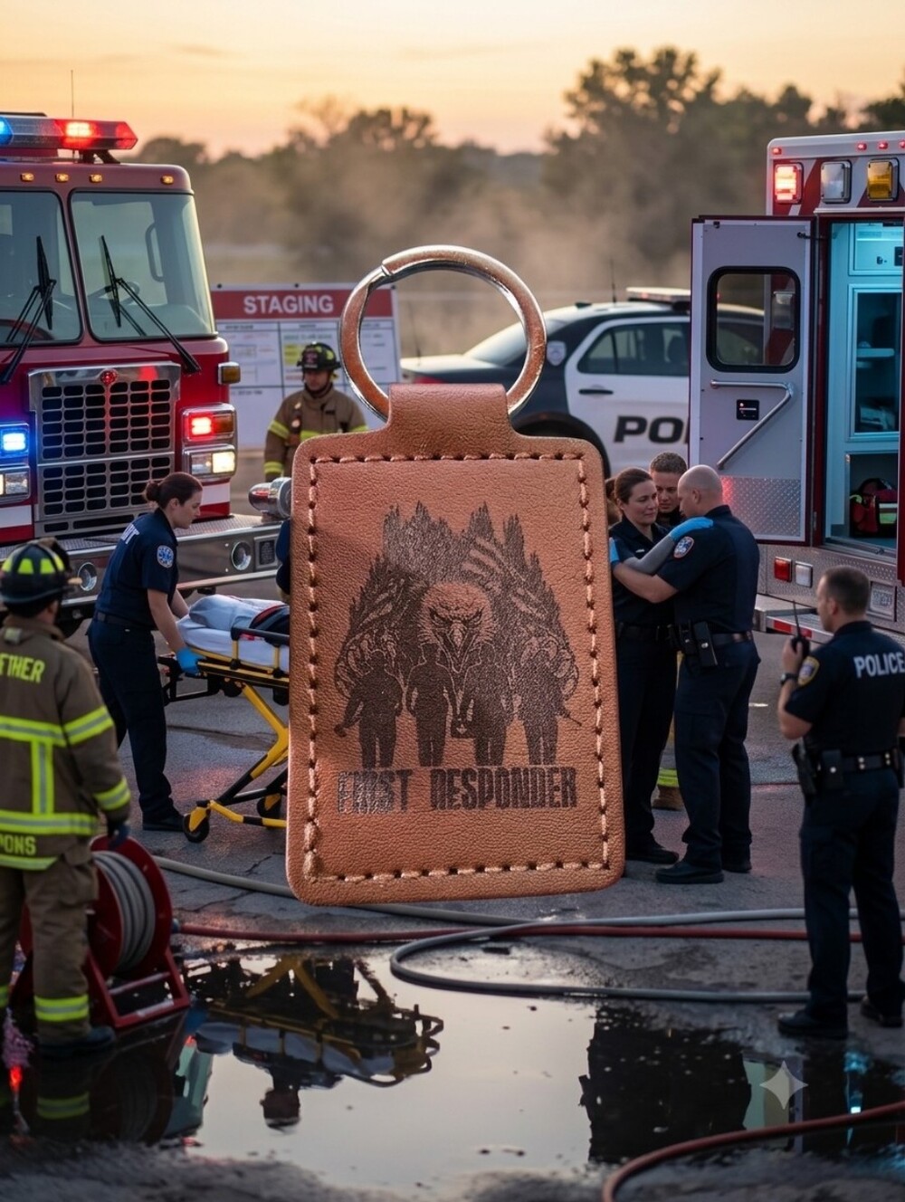 First Responder Leather Keychain - Brown